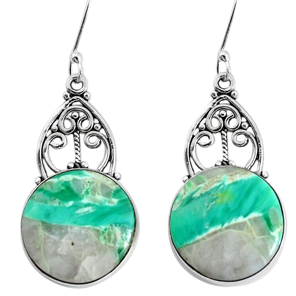 16.70cts natural green variscite 925 sterling silver earrings jewelry p34972