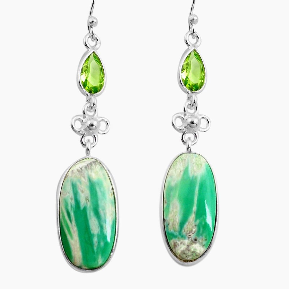 18.39cts natural green variscite peridot 925 silver dangle earrings p78630