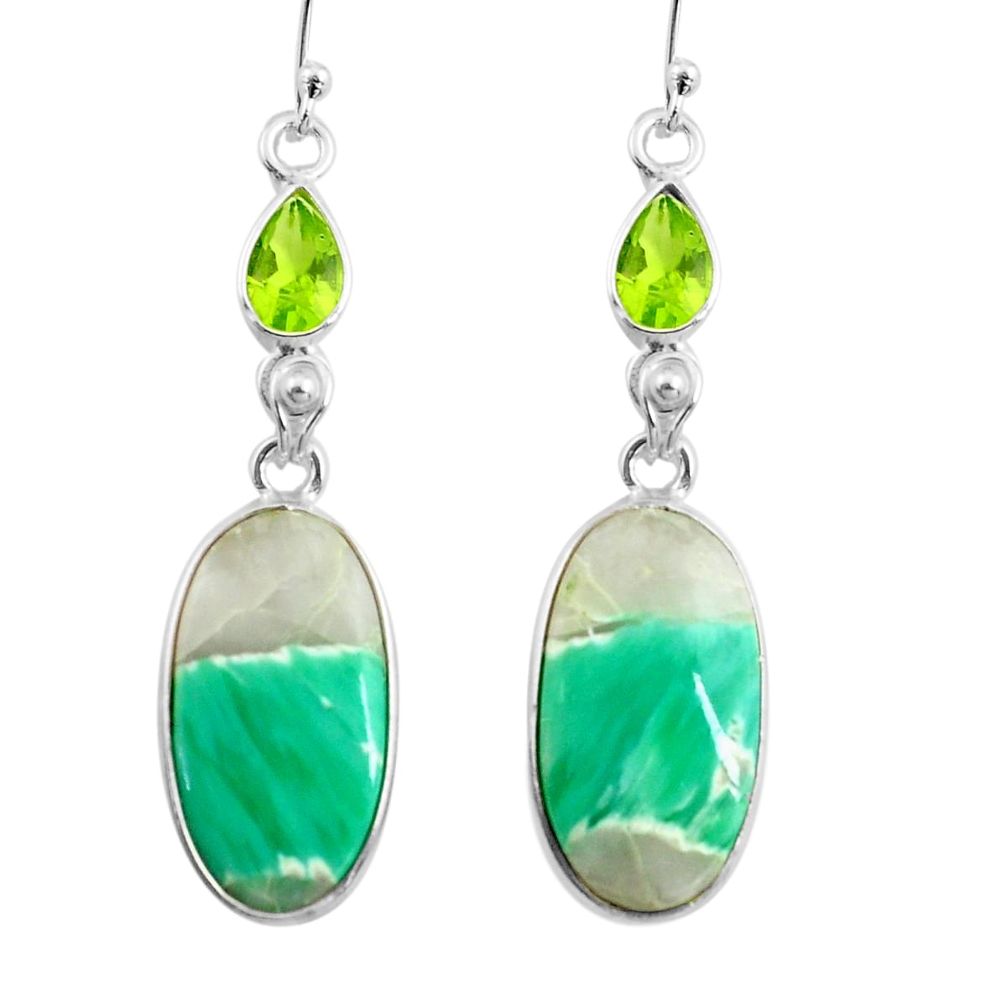 17.35cts natural green variscite peridot 925 silver dangle earrings p78632