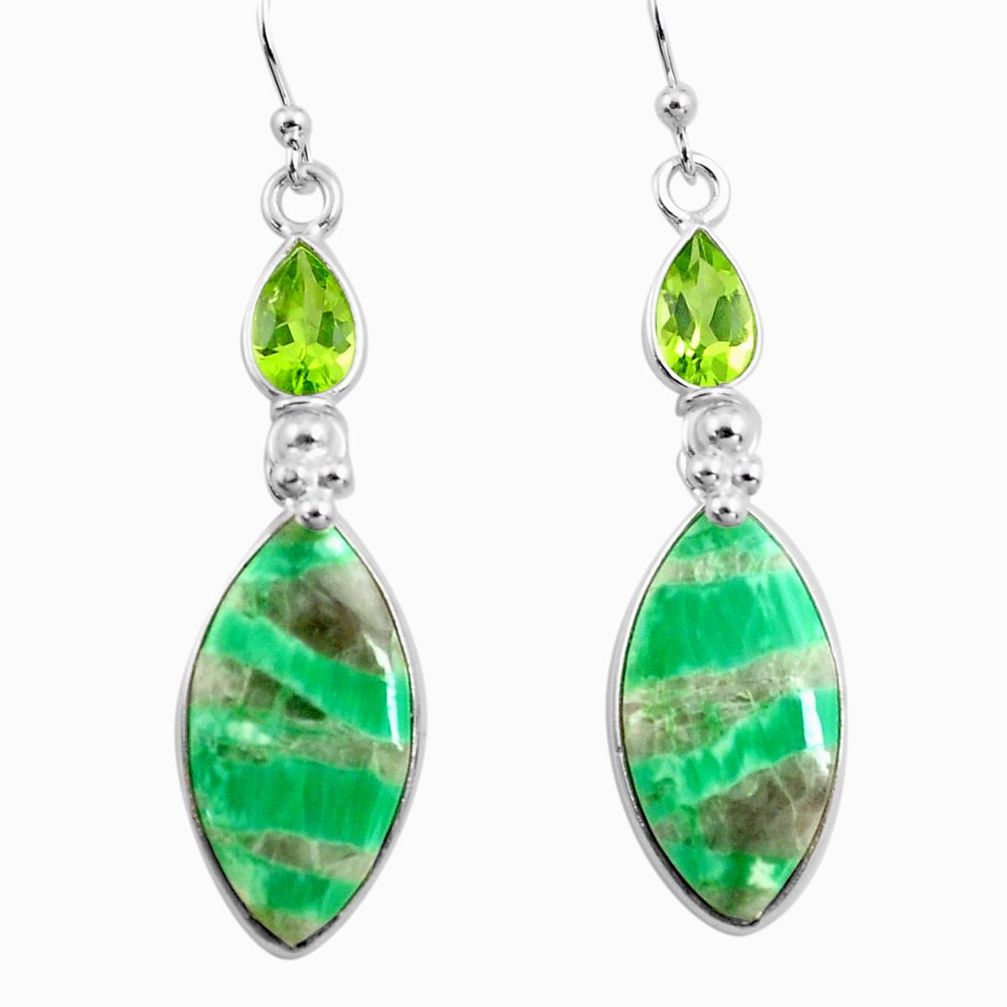 17.32cts natural green variscite peridot 925 silver dangle earrings p78636