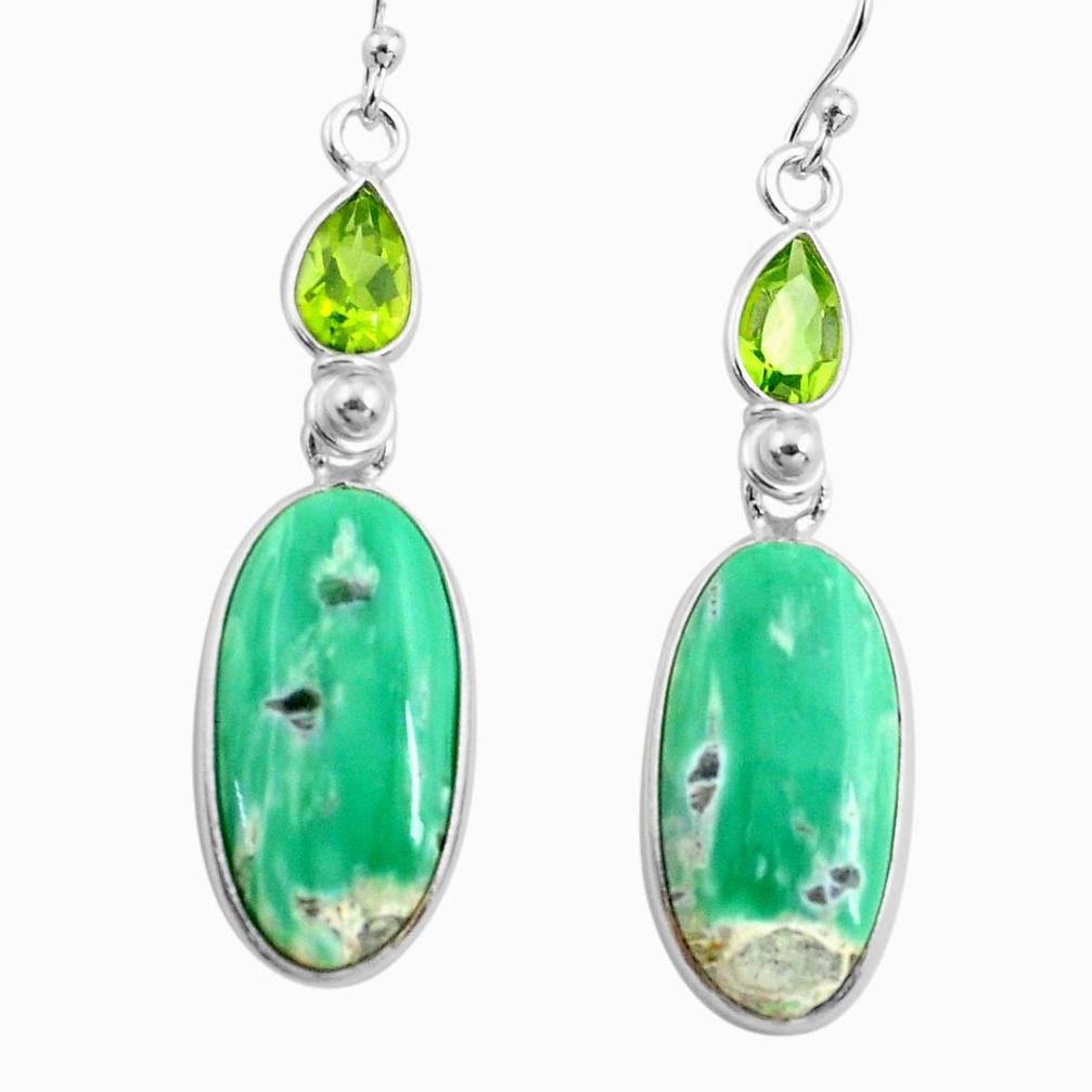 17.90cts natural green variscite peridot 925 silver dangle earrings p78637