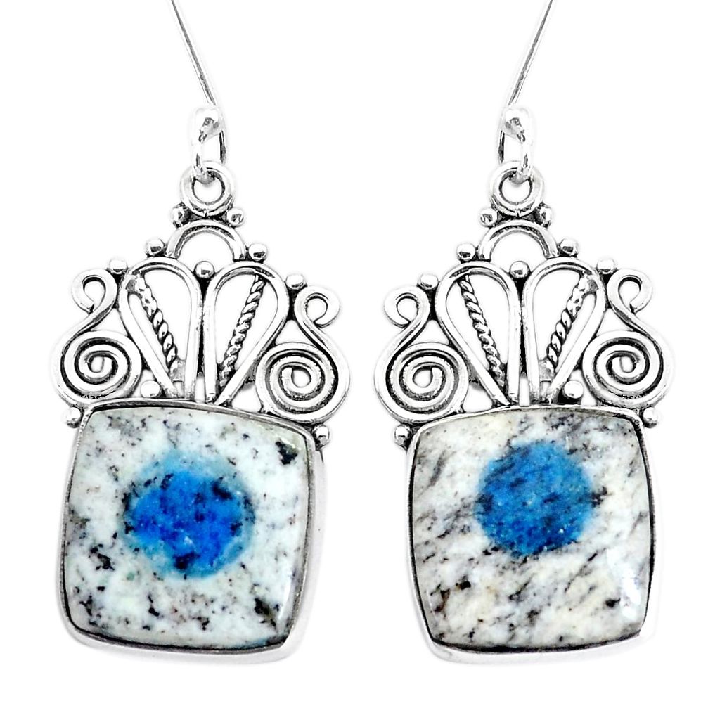 16.46cts natural k2 blue (azurite in quartz) 925 silver dangle earrings p34876