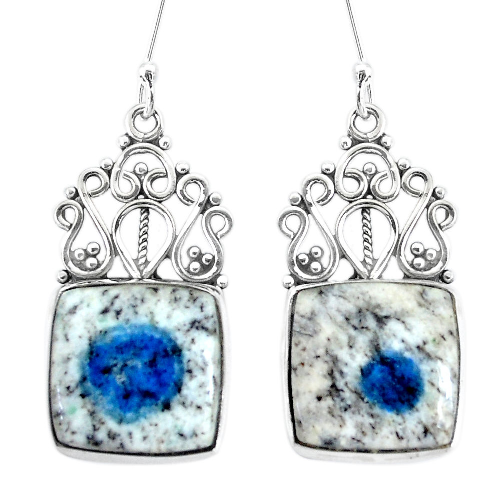 15.47cts natural k2 blue (azurite in quartz) 925 silver dangle earrings p34896