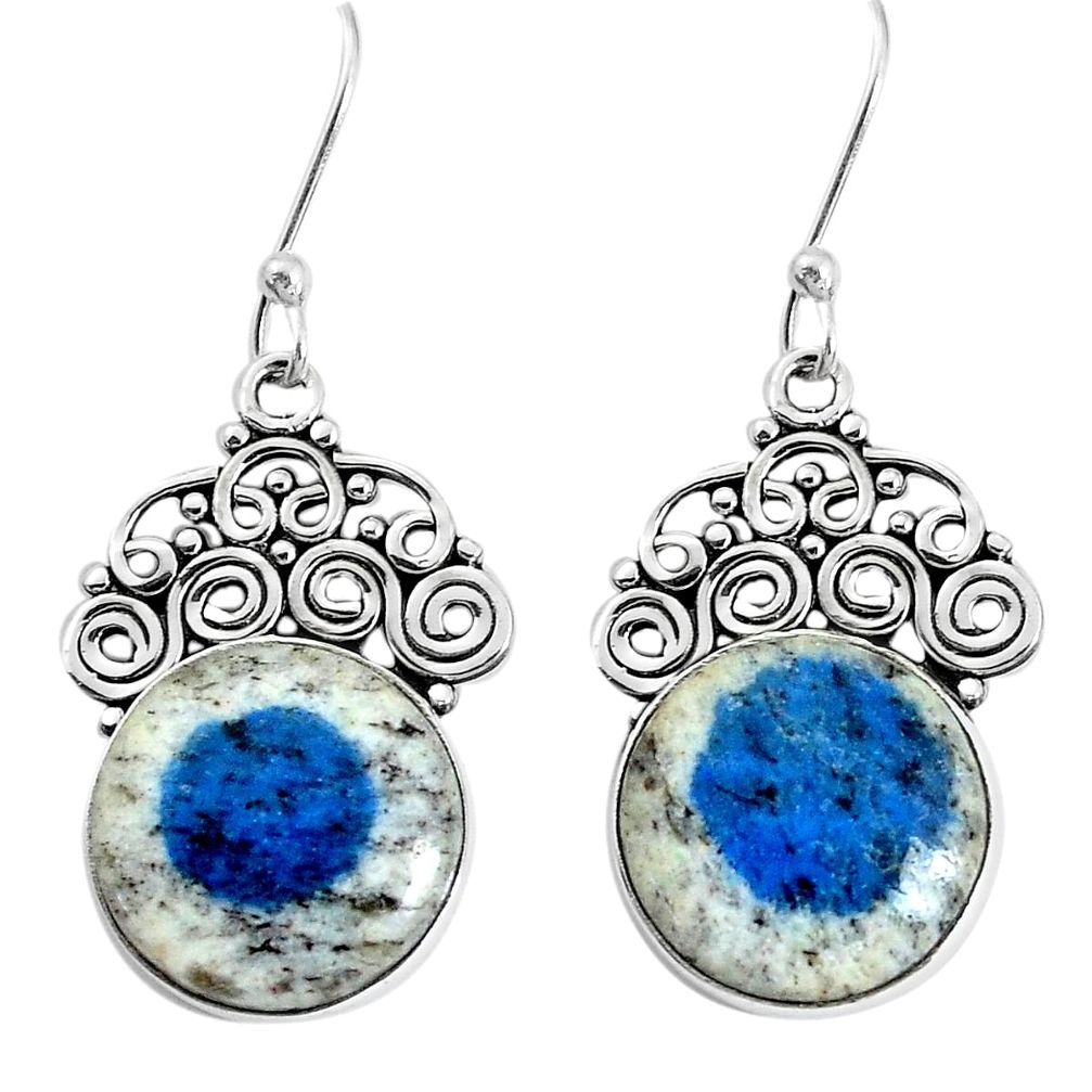 13.71cts natural k2 blue (azurite in quartz) 925 silver dangle earrings p34941