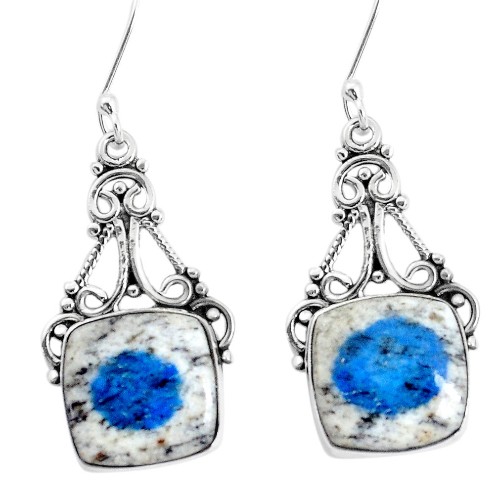 12.83cts natural k2 blue (azurite in quartz) 925 silver dangle earrings p34945