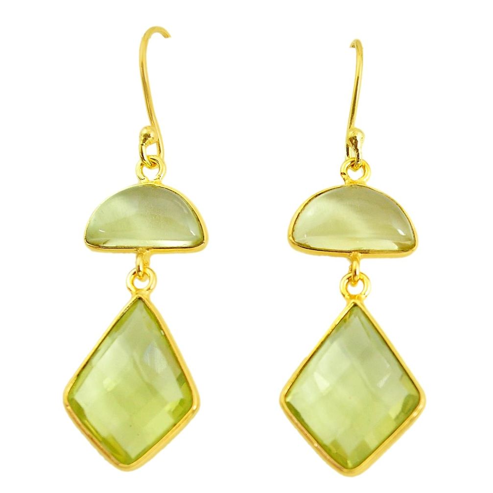 14.91cts natural lemon topaz 925 sterling silver 14k gold dangle earrings p58505