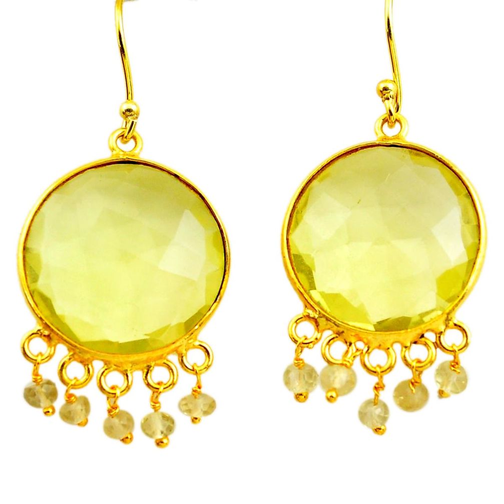 25.79cts natural lemon topaz 925 sterling silver 14k gold dangle earrings p75688