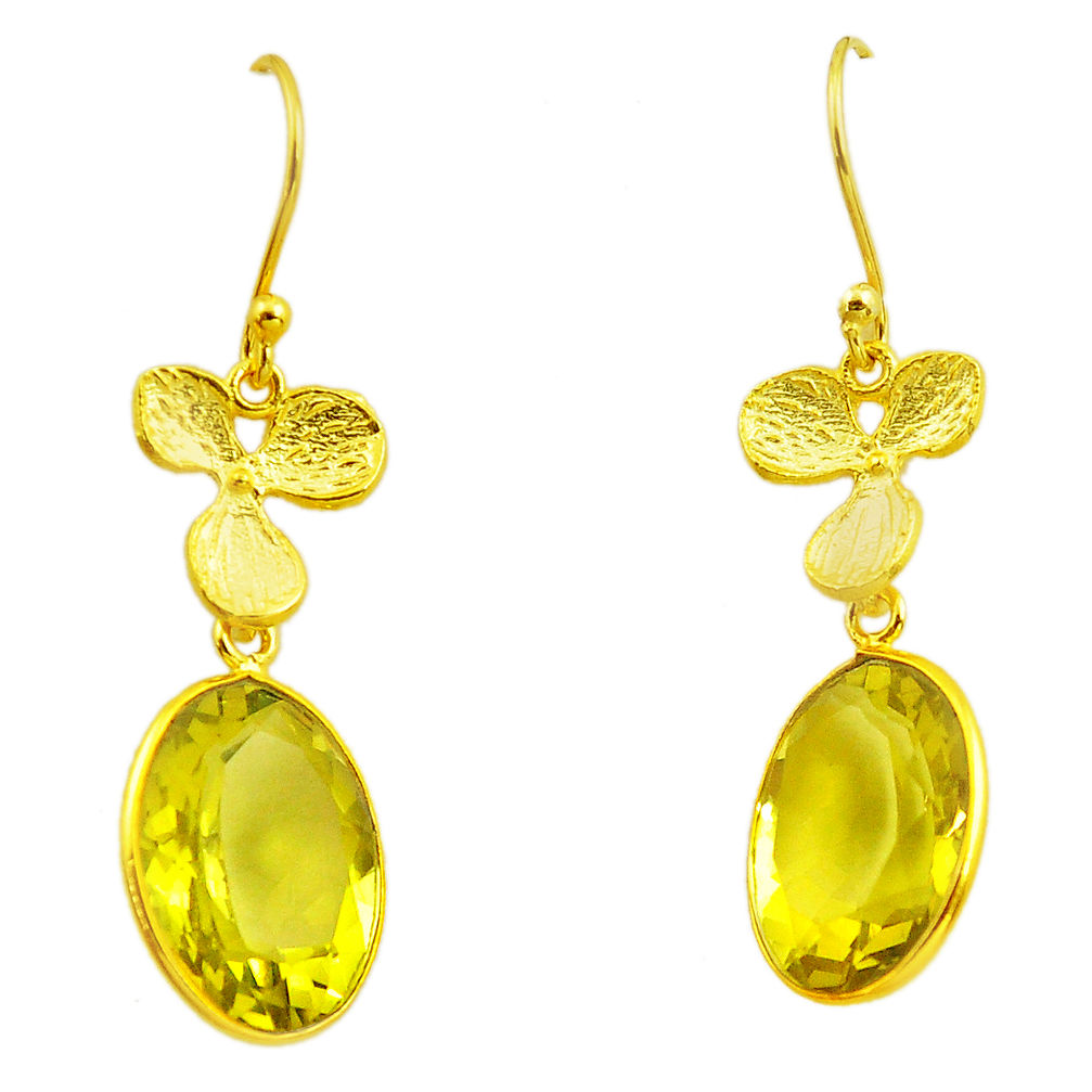 11.13cts natural lemon topaz 925 sterling silver 14k gold dangle earrings p87349