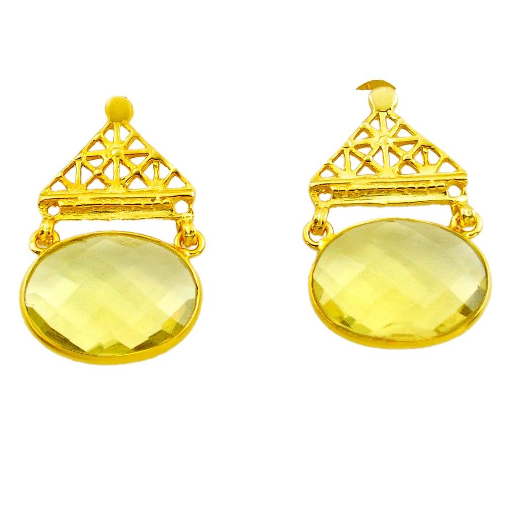 16.69cts natural lemon topaz 925 sterling silver 14k gold dangle earrings p87391