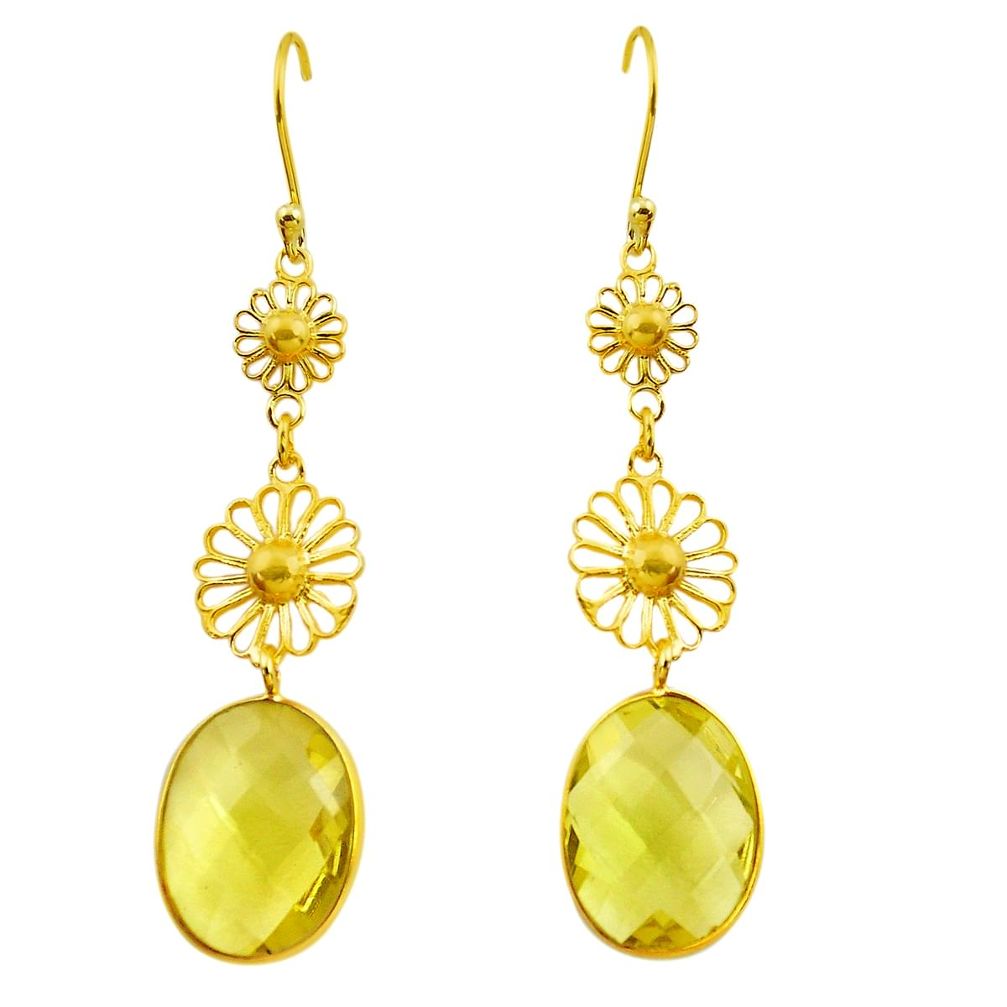 14.12cts natural lemon topaz 925 sterling silver 14k gold dangle earrings p91286