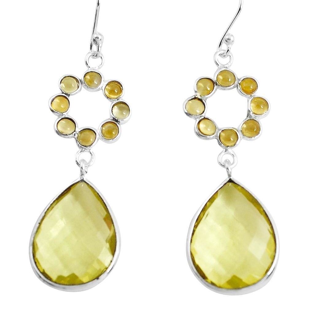 18.39cts natural lemon topaz citrine 925 silver 14k gold dangle earrings p43550