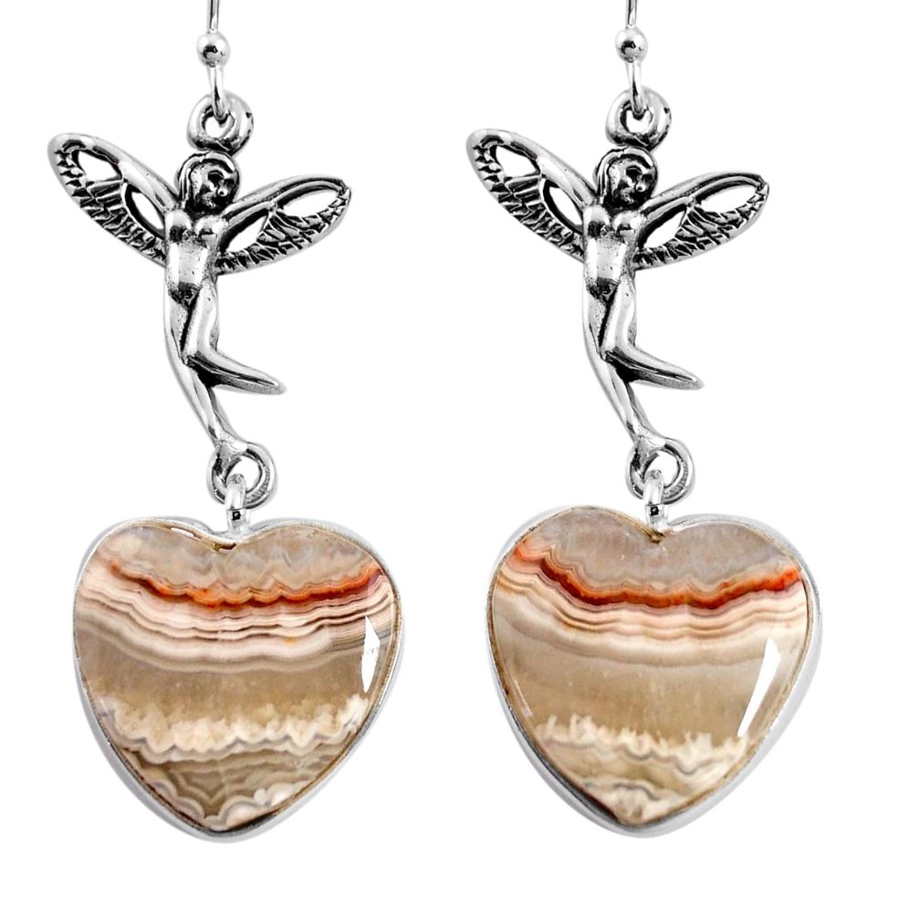 Natural mexican laguna lace agate 925 silver angel wings fairy earrings p91871