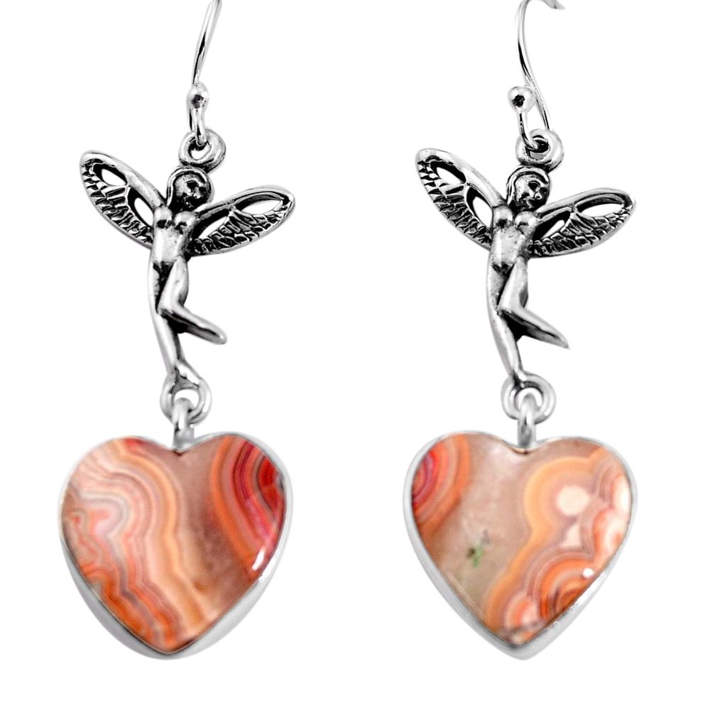 Natural mexican laguna lace agate 925 silver angel wings fairy earrings p91875