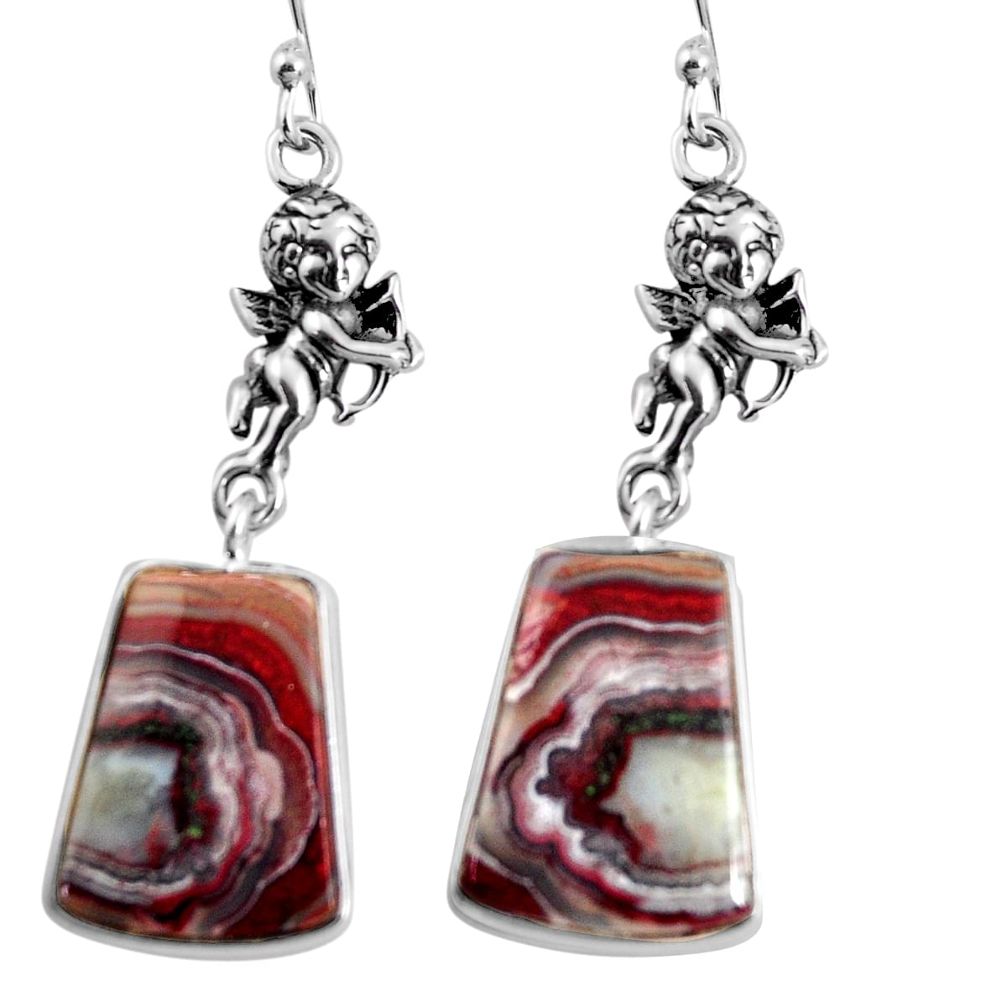 Natural mexican laguna lace agate 925 silver cupid angel wings earrings p91876