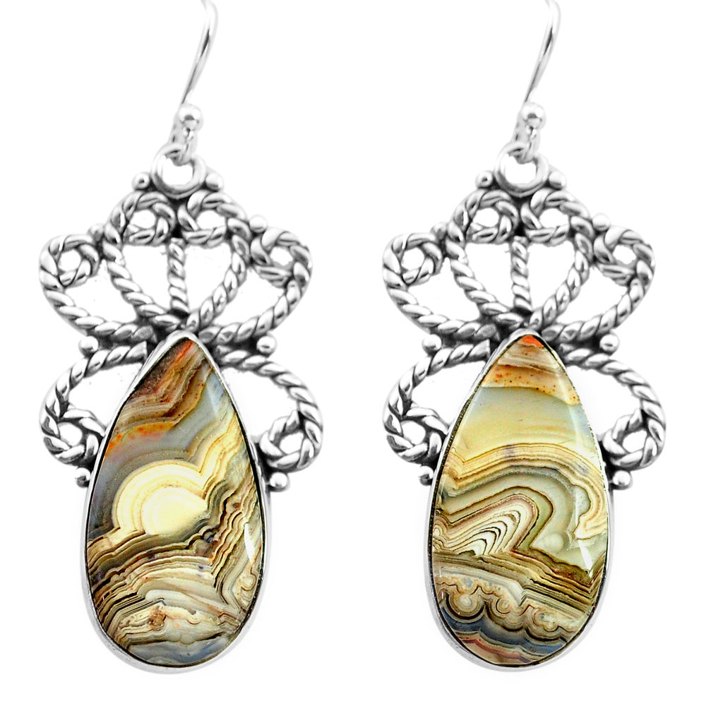 18.94cts natural mexican laguna lace agate 925 silver dangle earrings p72666