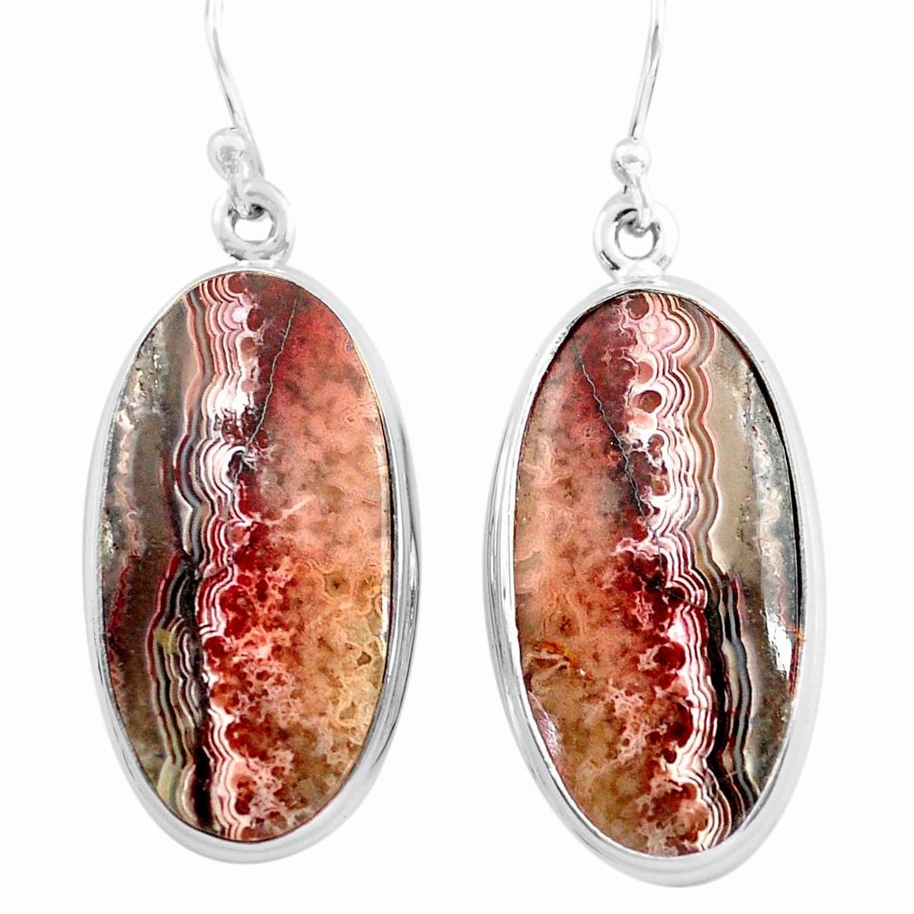 24.38cts natural mexican laguna lace agate 925 silver dangle earrings p72787