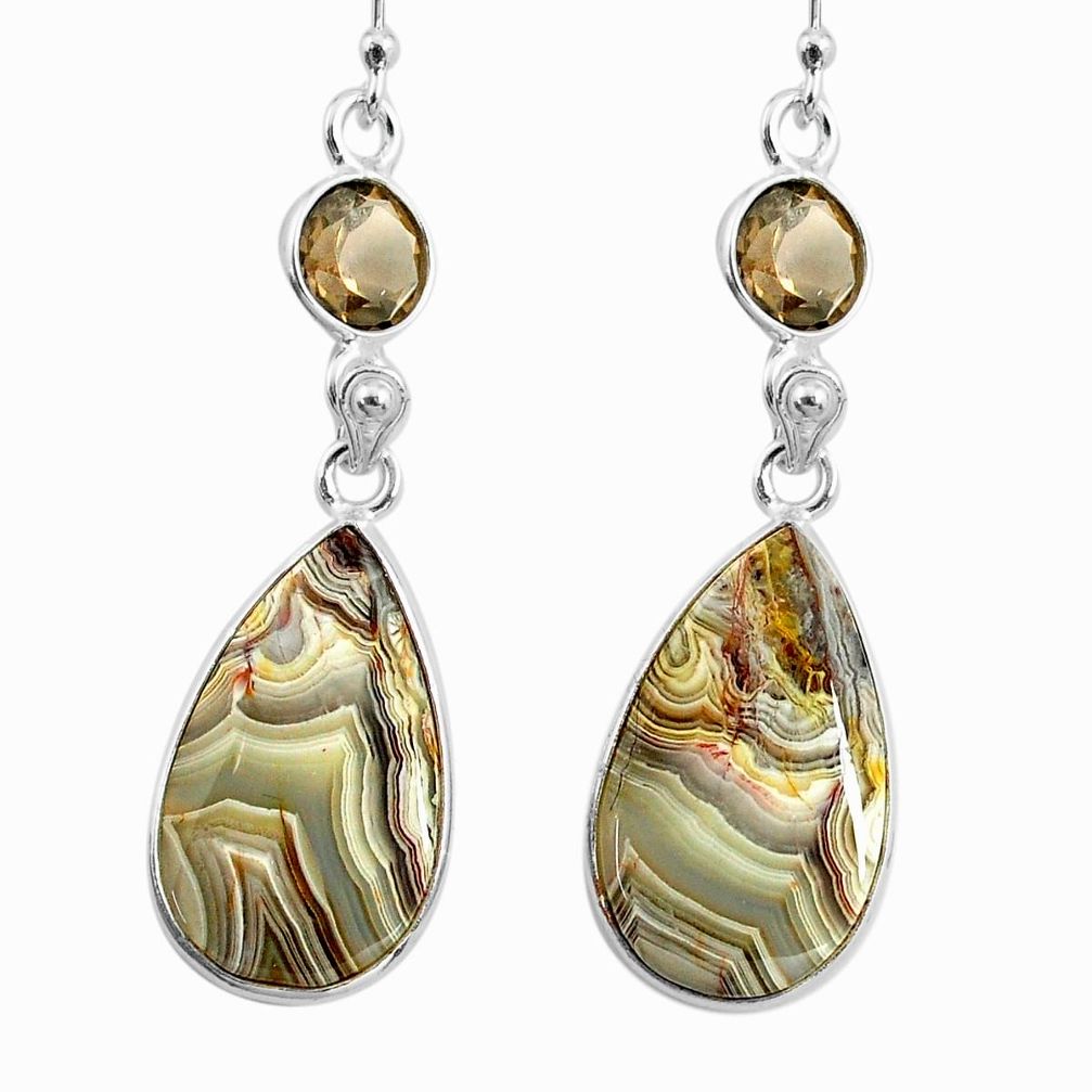 16.68cts natural mexican laguna lace agate 925 silver dangle earrings p78607