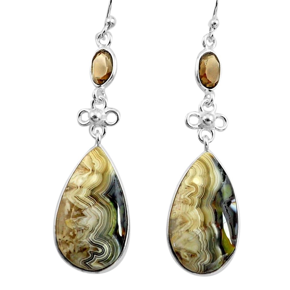 19.73cts natural mexican laguna lace agate 925 silver dangle earrings p78608