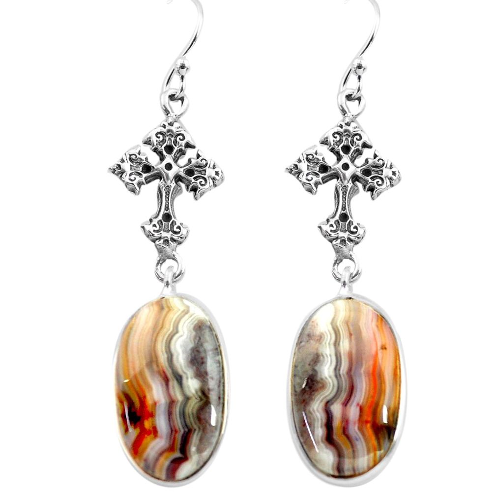 17.57cts natural mexican laguna lace agate 925 silver holy cross earrings p72600