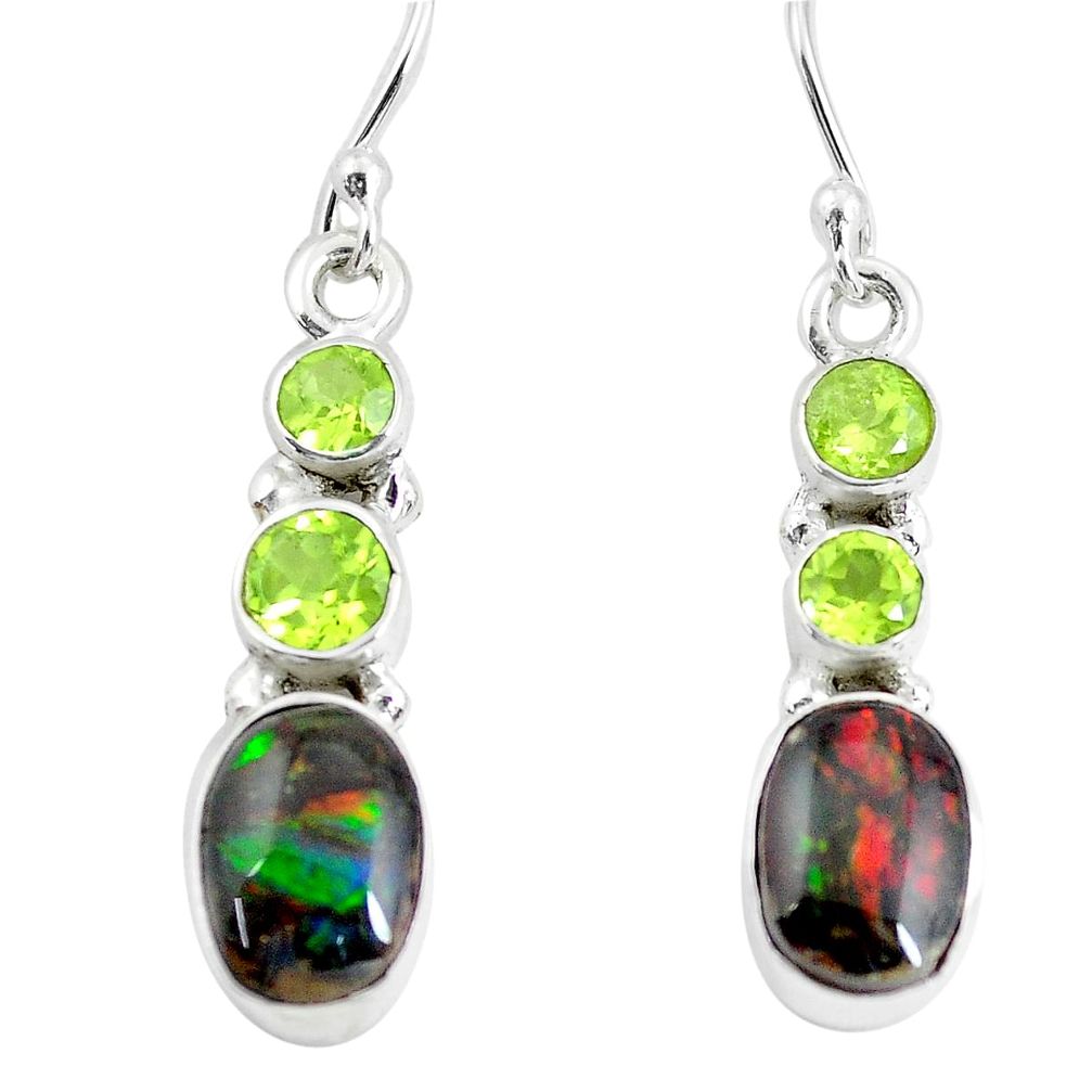 9.16cts natural multi color ammolite (canadian) 925 silver earrings p64642
