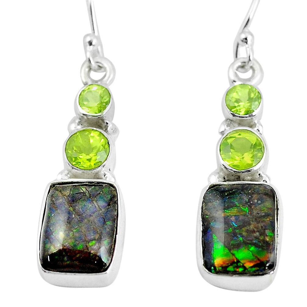 10.78cts natural multi color ammolite (canadian) 925 silver earrings p64643