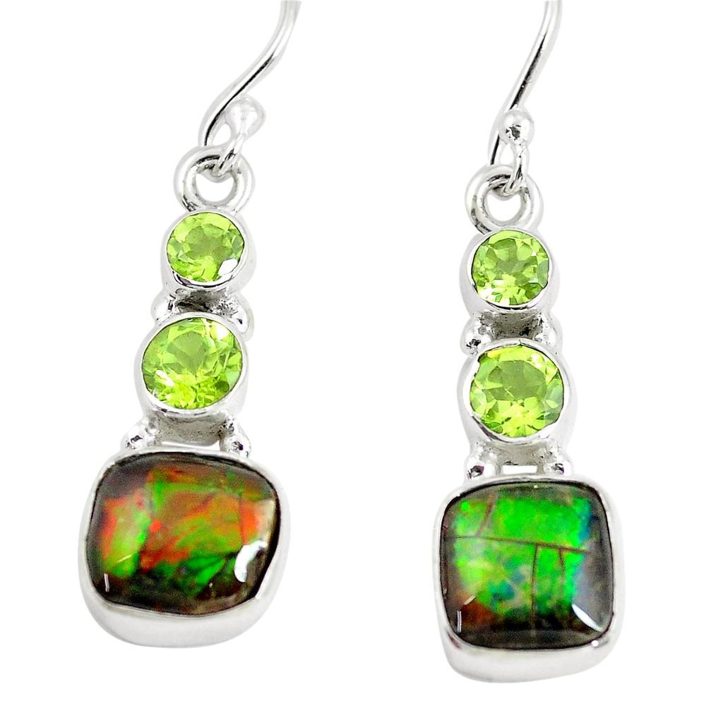 10.02cts natural multi color ammolite (canadian) 925 silver earrings p64645