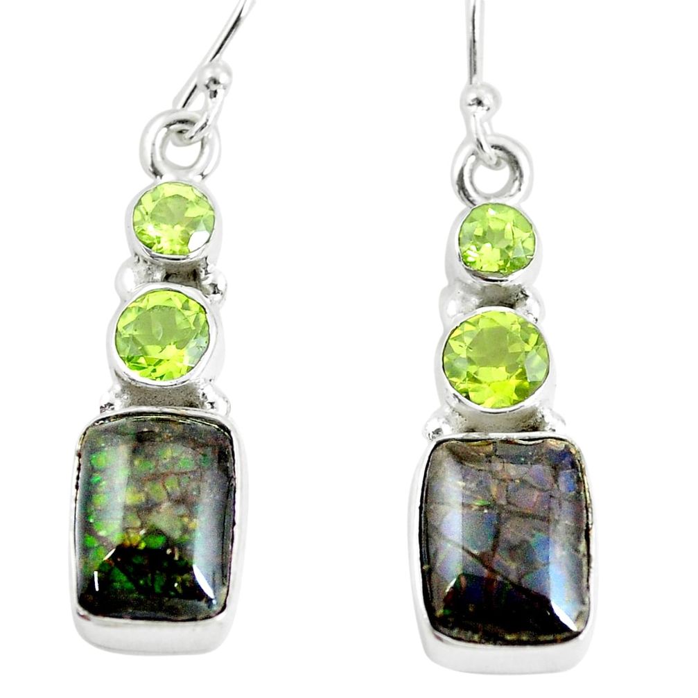 10.78cts natural multi color ammolite (canadian) 925 silver earrings p64646