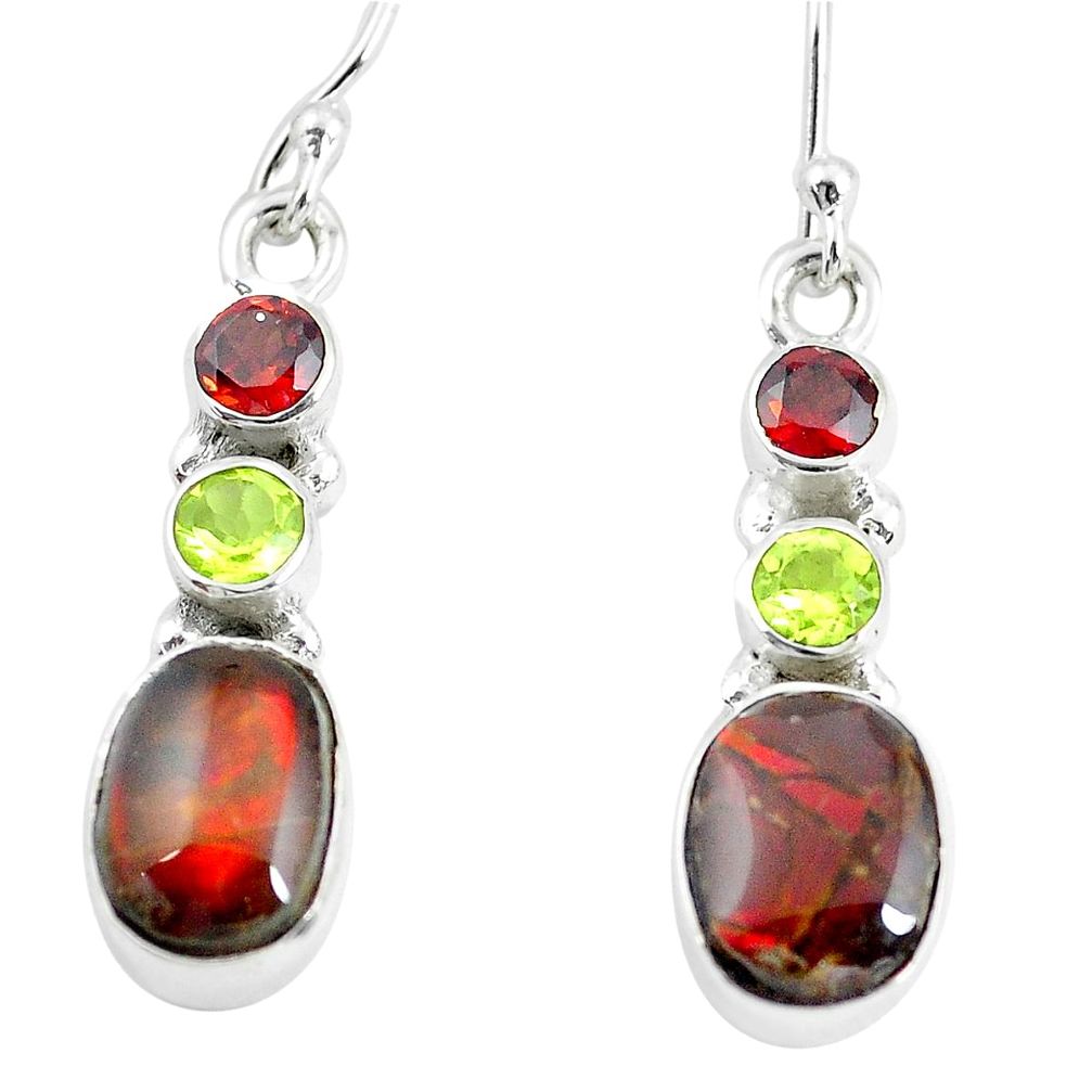 9.18cts natural multi color ammolite (canadian) 925 silver earrings p64647