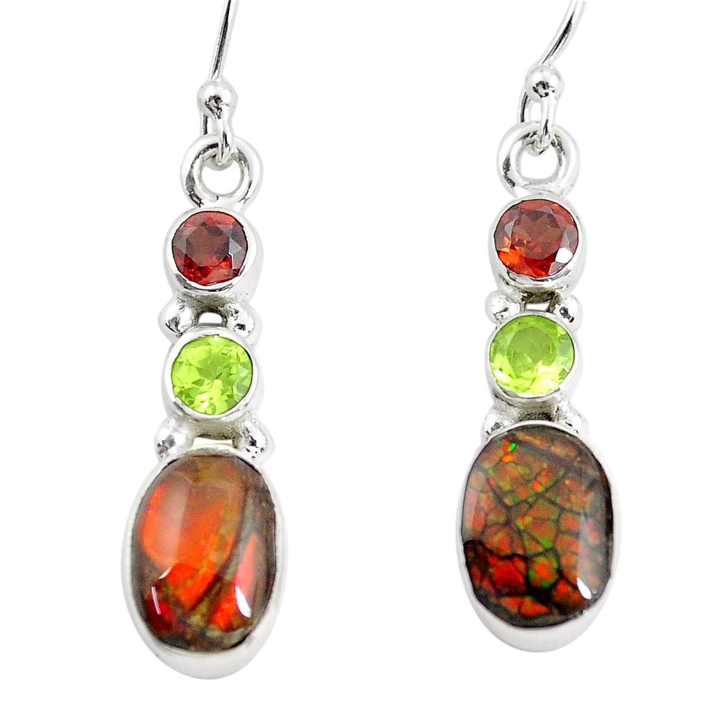 8.73cts natural multi color ammolite (canadian) 925 silver earrings p64648