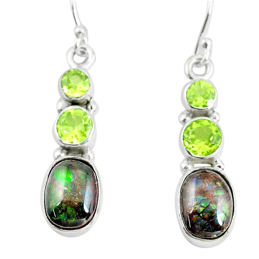 9.18cts natural multi color ammolite (canadian) 925 silver earrings p64654