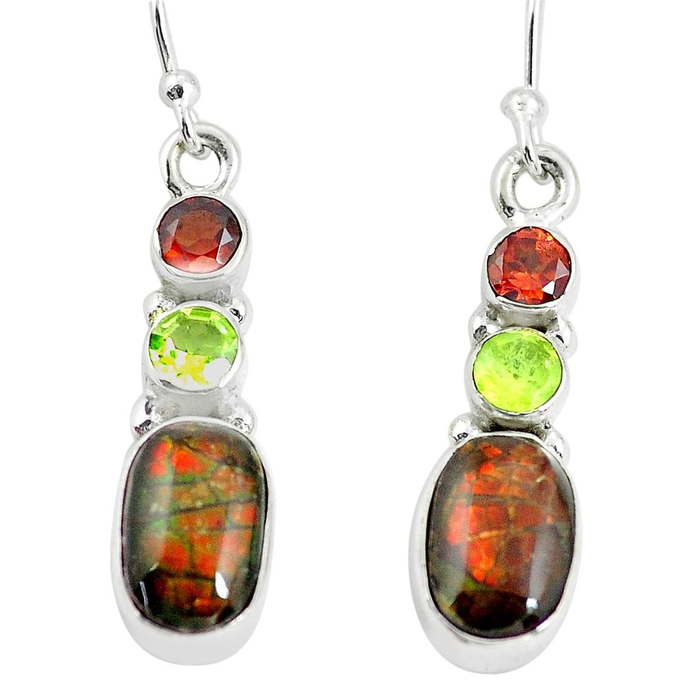 8.73cts natural multi color ammolite (canadian) 925 silver earrings p64658