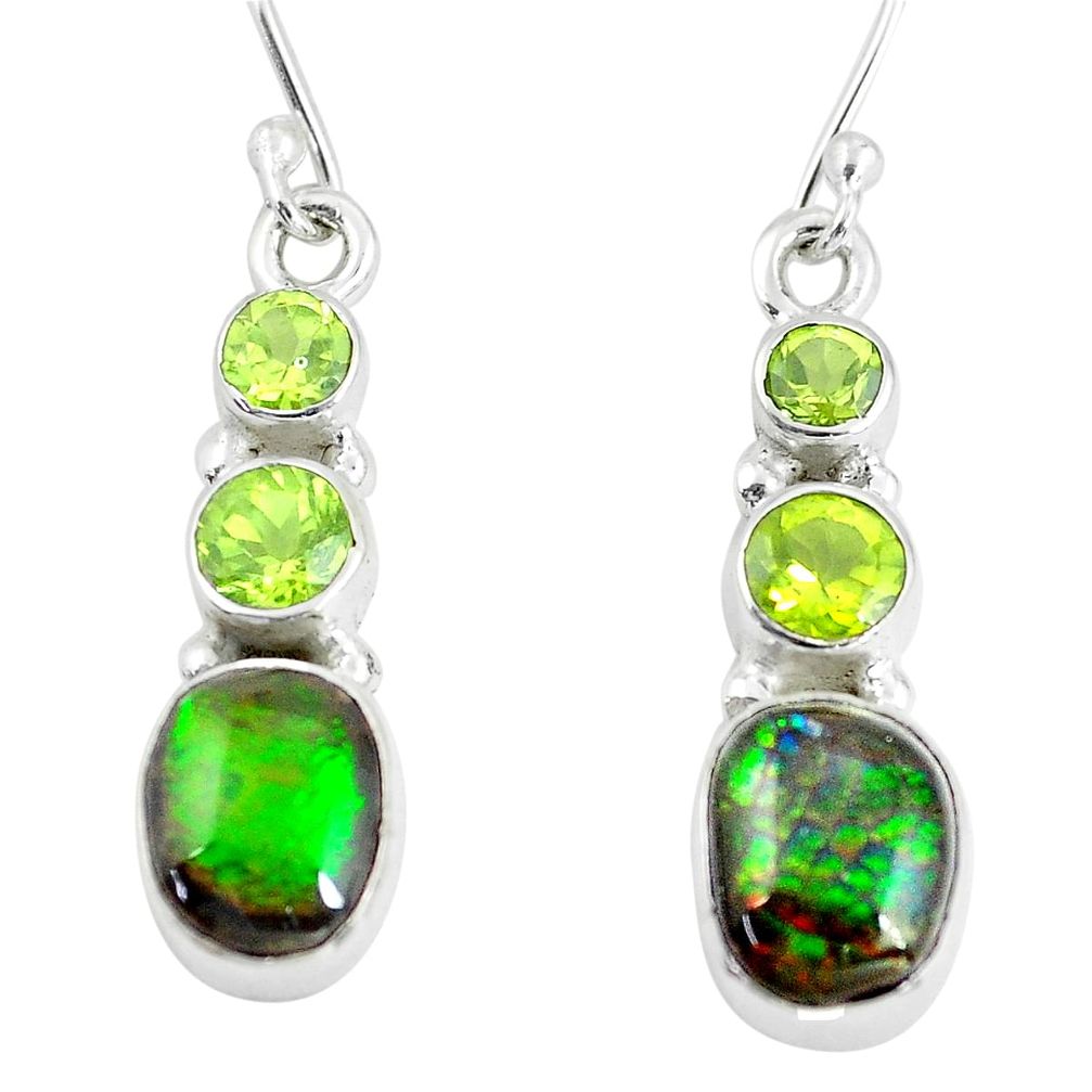 9.61cts natural multi color ammolite (canadian) 925 silver earrings p64659