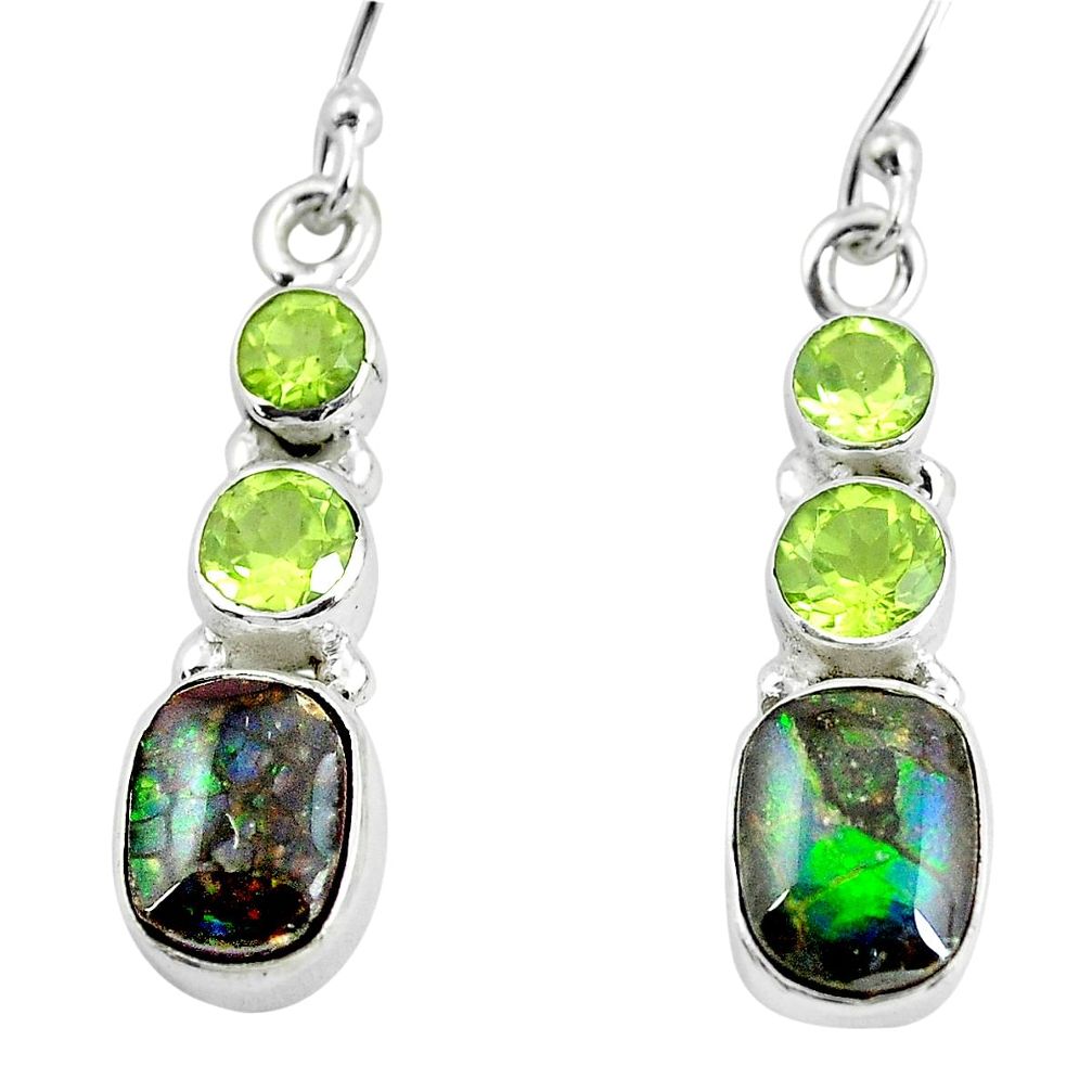 9.61cts natural multi color ammolite (canadian) 925 silver earrings p64663