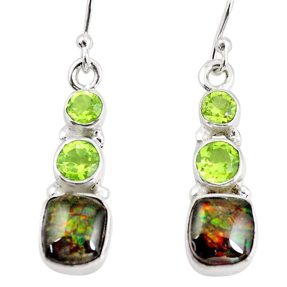 8.73cts natural multi color ammolite (canadian) 925 silver earrings p64666