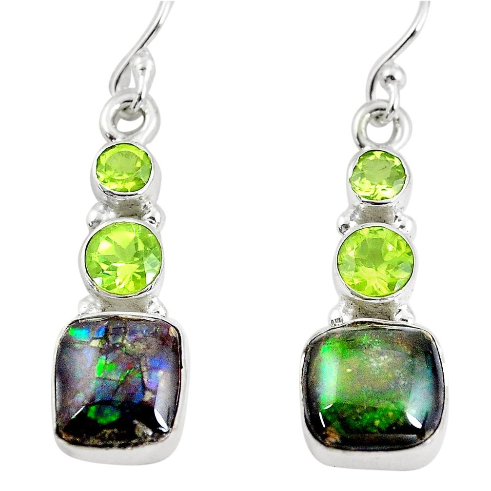 9.98cts natural multi color ammolite (canadian) 925 silver earrings p64670