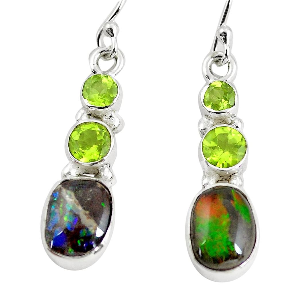 9.18cts natural multi color ammolite (canadian) 925 silver earrings p64671