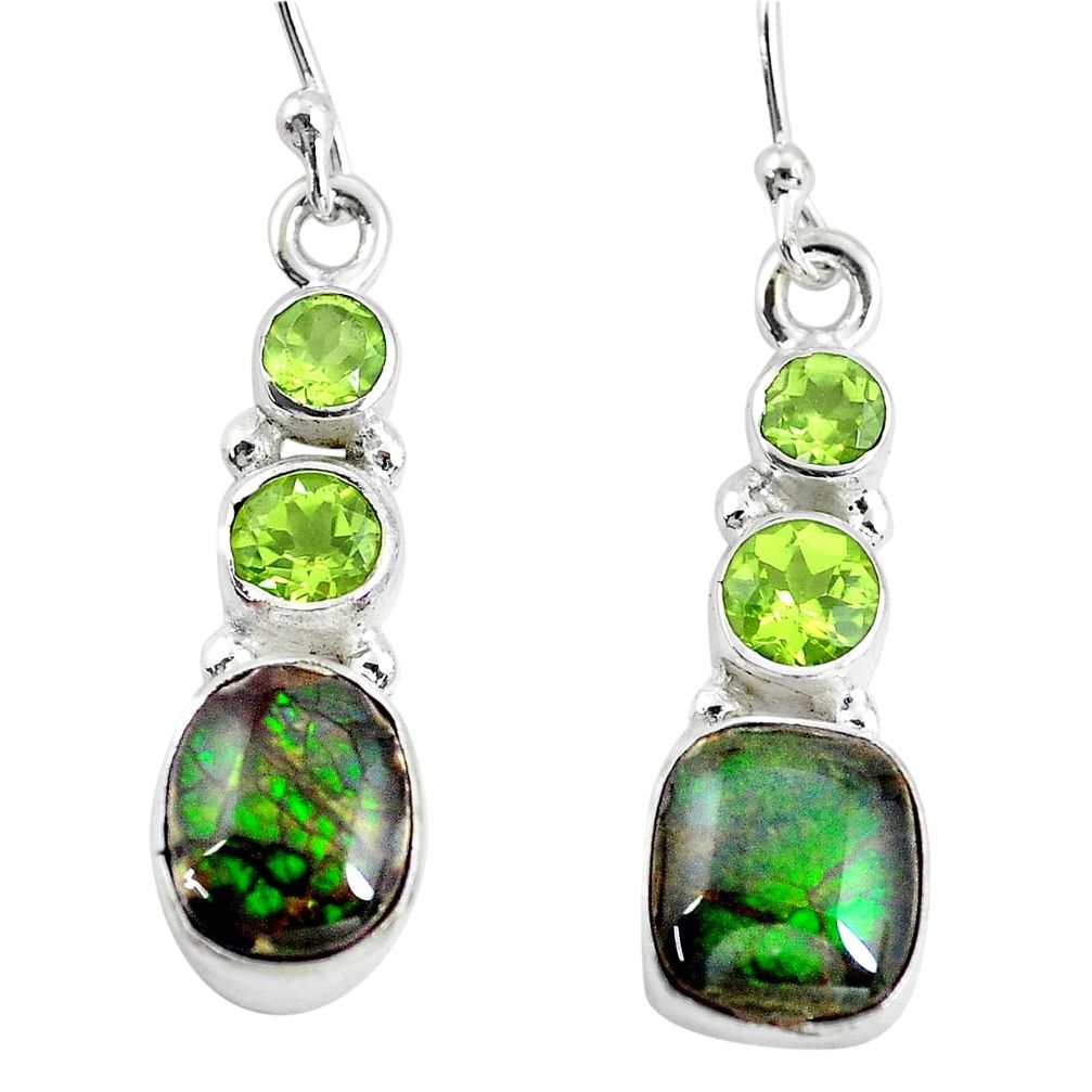 10.02cts natural multi color ammolite (canadian) 925 silver earrings p64680