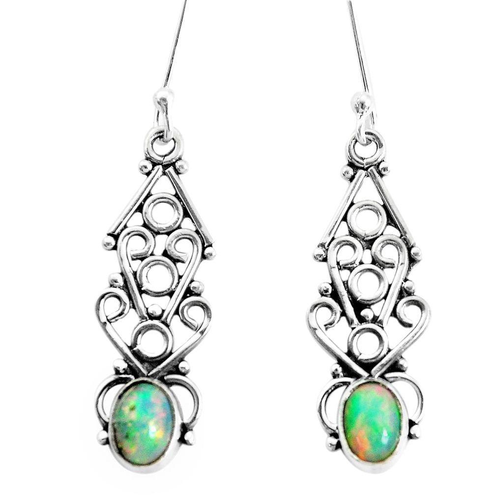 4.06cts natural multi color ethiopian opal 925 silver dangle earrings p35526