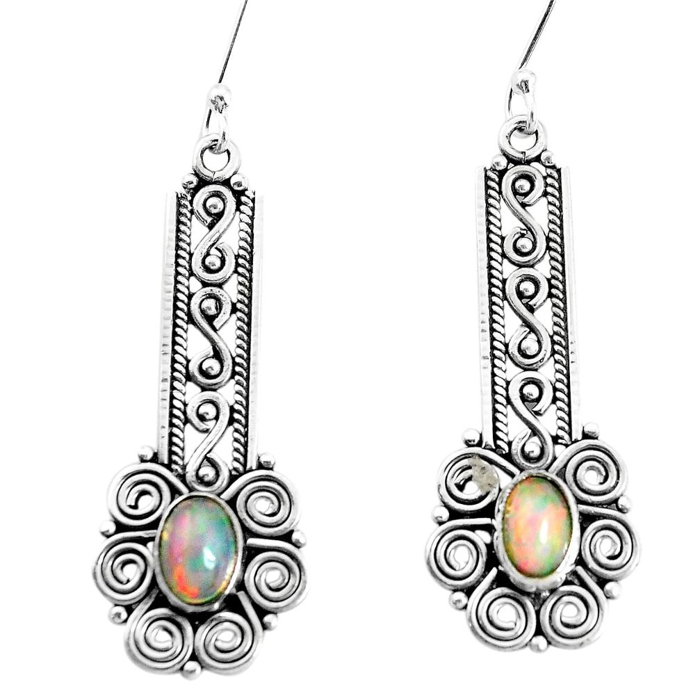 4.07cts natural multi color ethiopian opal 925 silver dangle earrings p35554