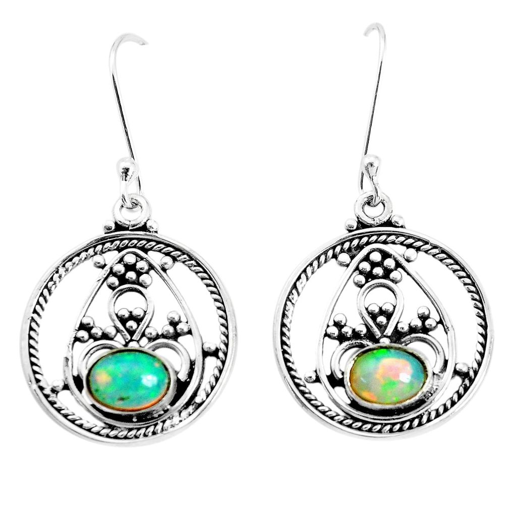 4.38cts natural multi color ethiopian opal 925 silver dangle earrings p35556