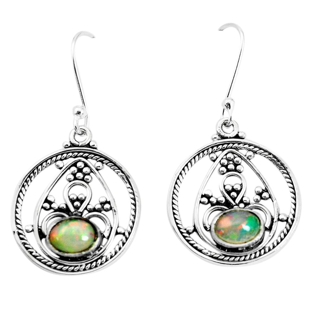 4.02cts natural multi color ethiopian opal 925 silver dangle earrings p35559