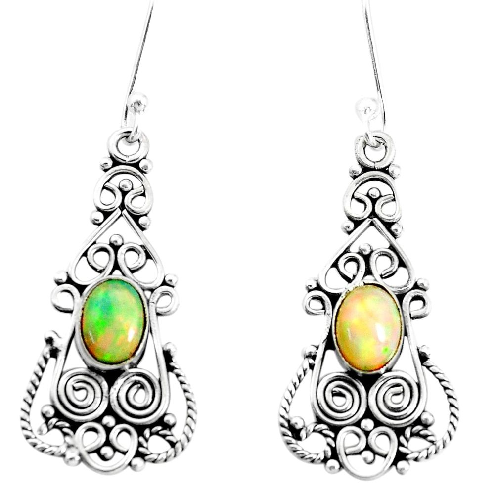 3.81cts natural multi color ethiopian opal 925 silver dangle earrings p35577