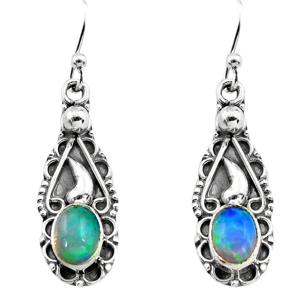 3.03cts natural multi color ethiopian opal 925 silver dangle earrings p80819