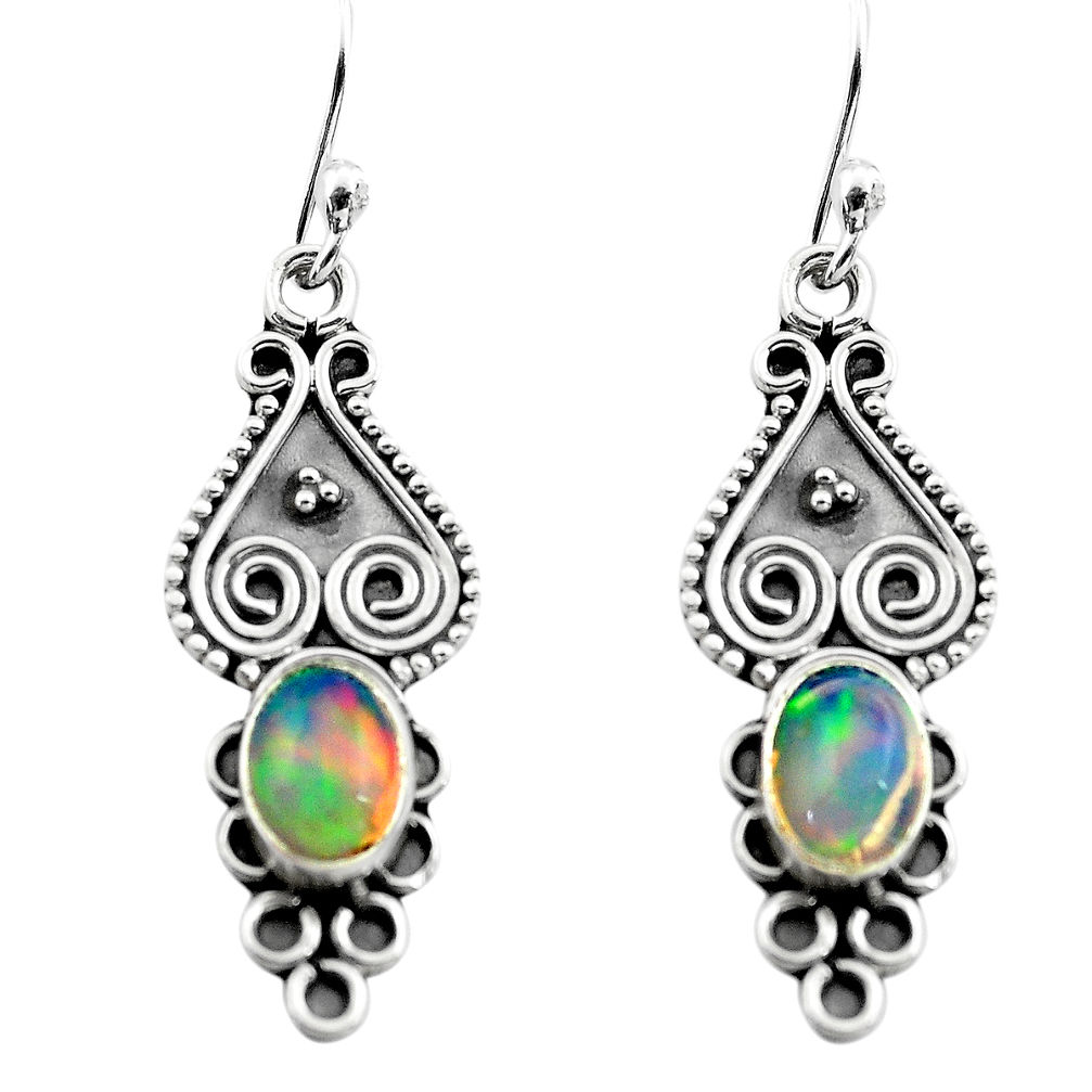 2.92cts natural multi color ethiopian opal 925 silver dangle earrings p80827