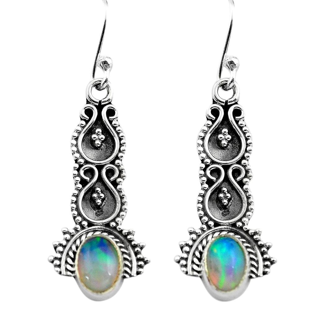 2.86cts natural multi color ethiopian opal 925 silver dangle earrings p80834