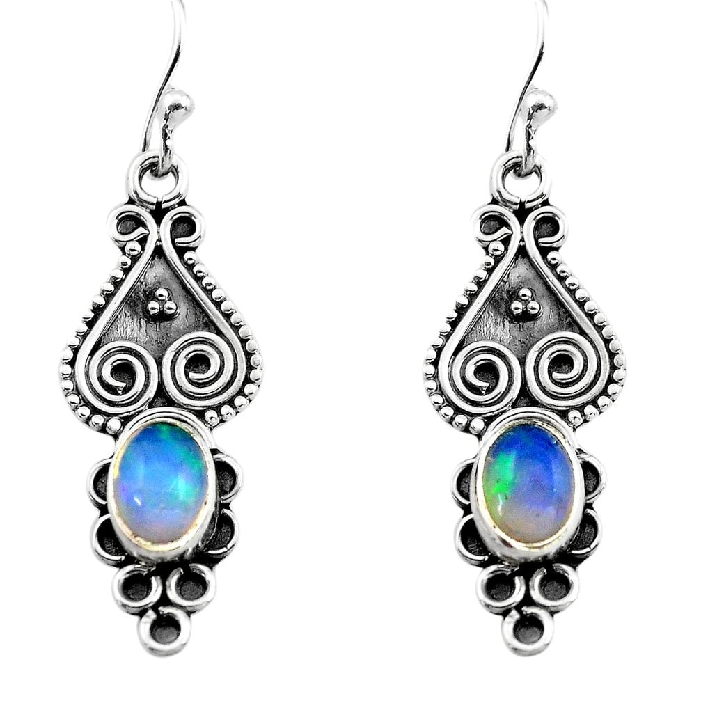 2.92cts natural multi color ethiopian opal 925 silver dangle earrings p80849