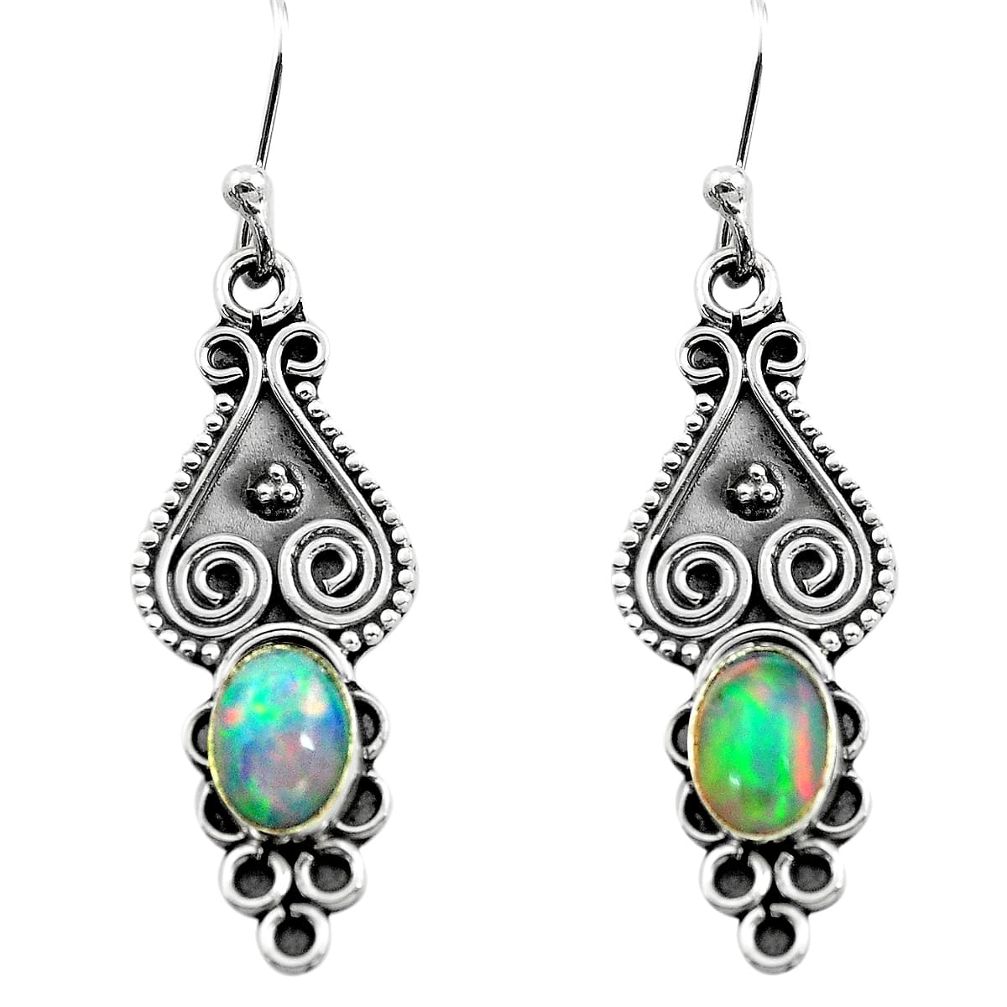 2.92cts natural multi color ethiopian opal 925 silver dangle earrings p80850