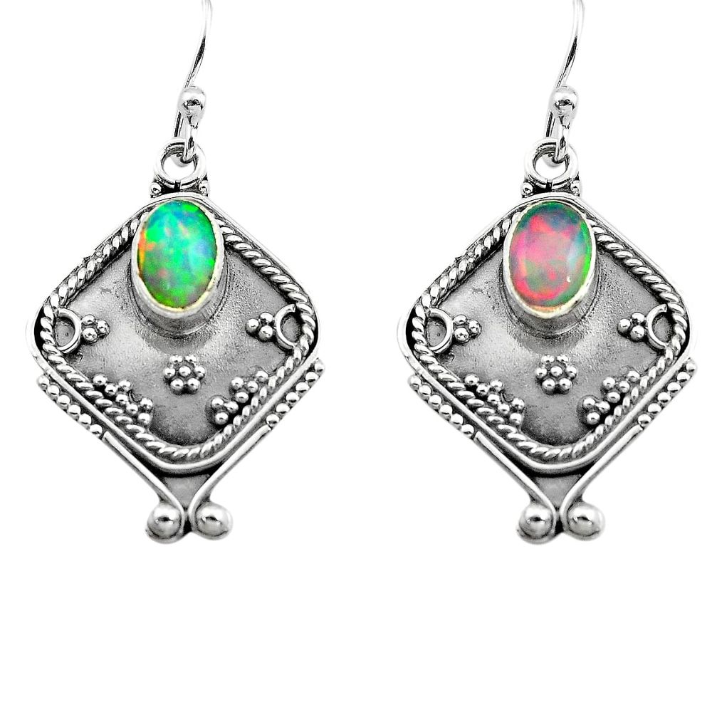 3.26cts natural multi color ethiopian opal 925 silver dangle earrings p80866