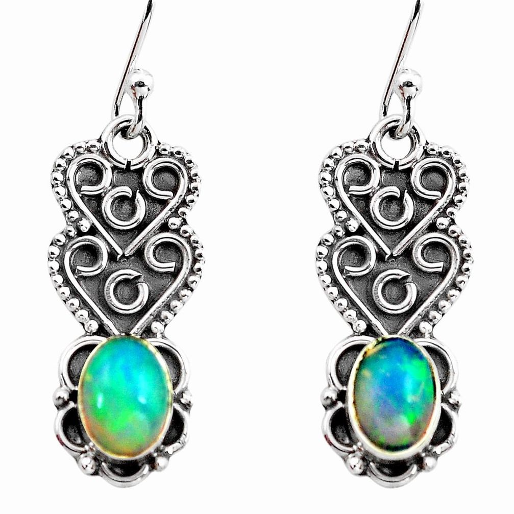 3.06cts natural multi color ethiopian opal 925 silver dangle earrings p87610