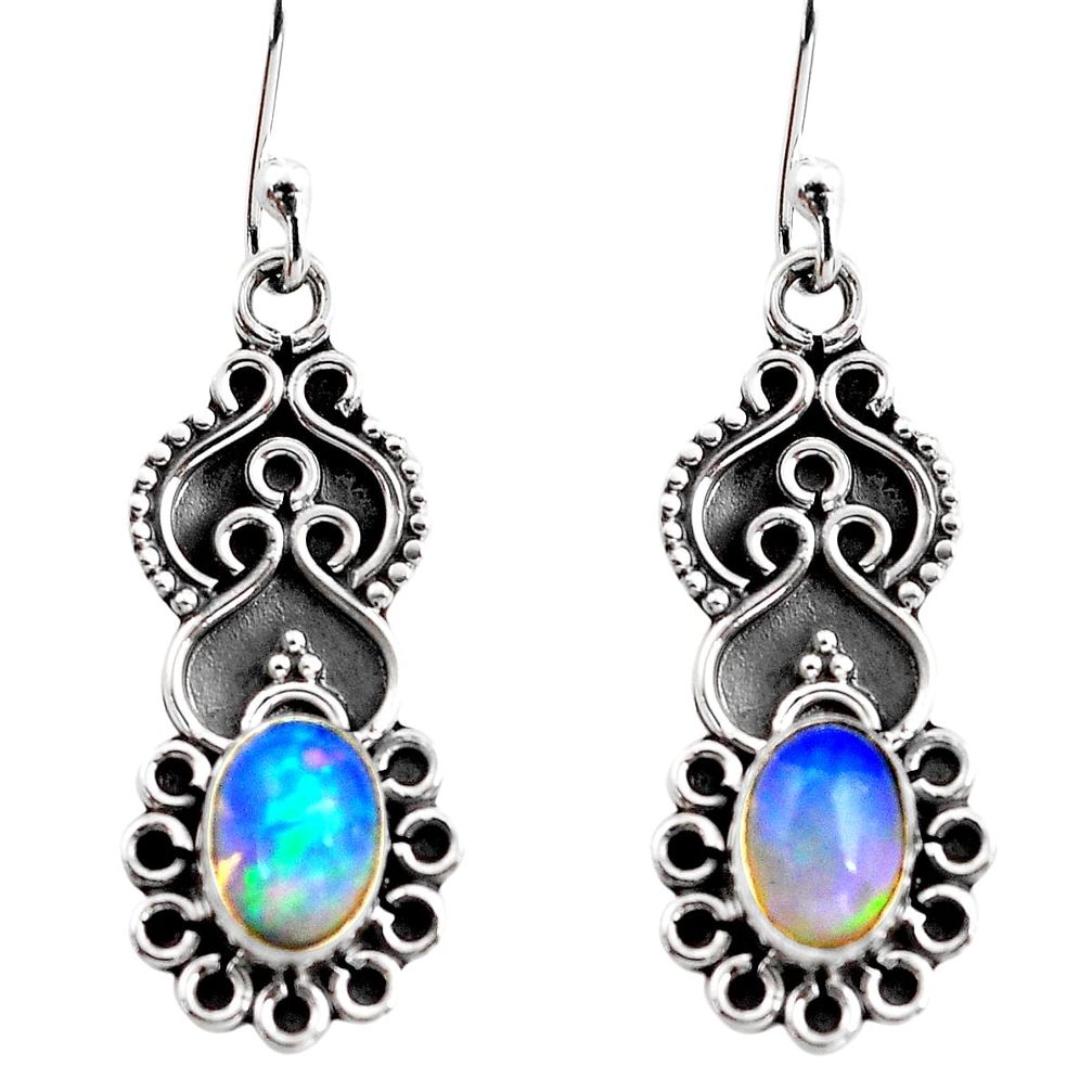 2.90cts natural multi color ethiopian opal 925 silver dangle earrings p87616